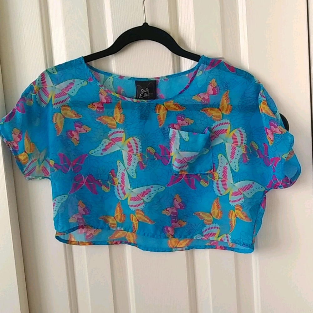 Sheer butterfly print top